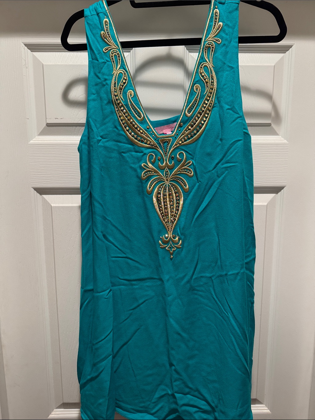 Nwot Lilly Pulitzer Embellished Teal Sleeveless Tunic With Pockets. A Line Sizem